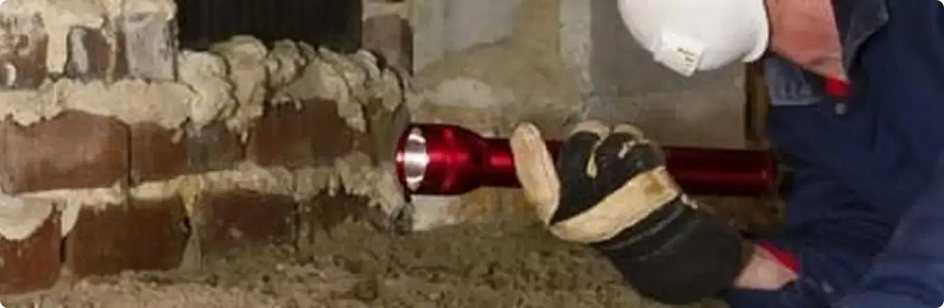 Pest control technician inspecting a crawl space for ant activity in Lake Worth, FL